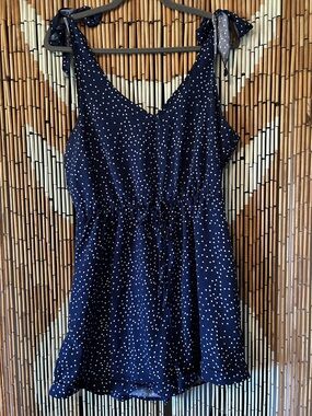 Navy Polka Dot Tie-Shoulder Romper Size L